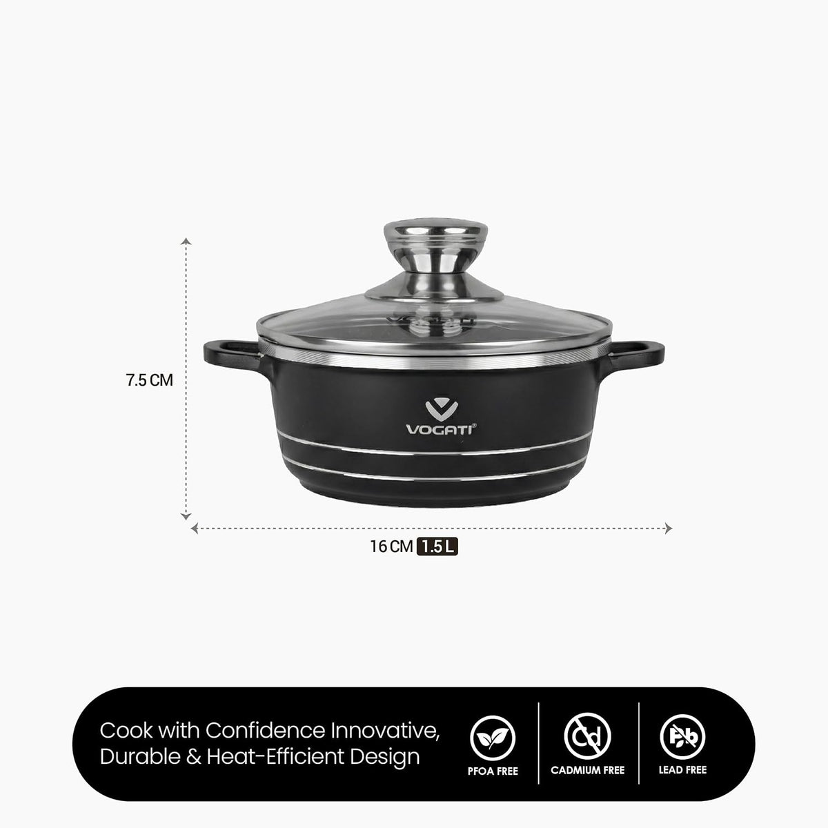 Vogati Casserole With Lid 16cm, 1.5 Ltr
