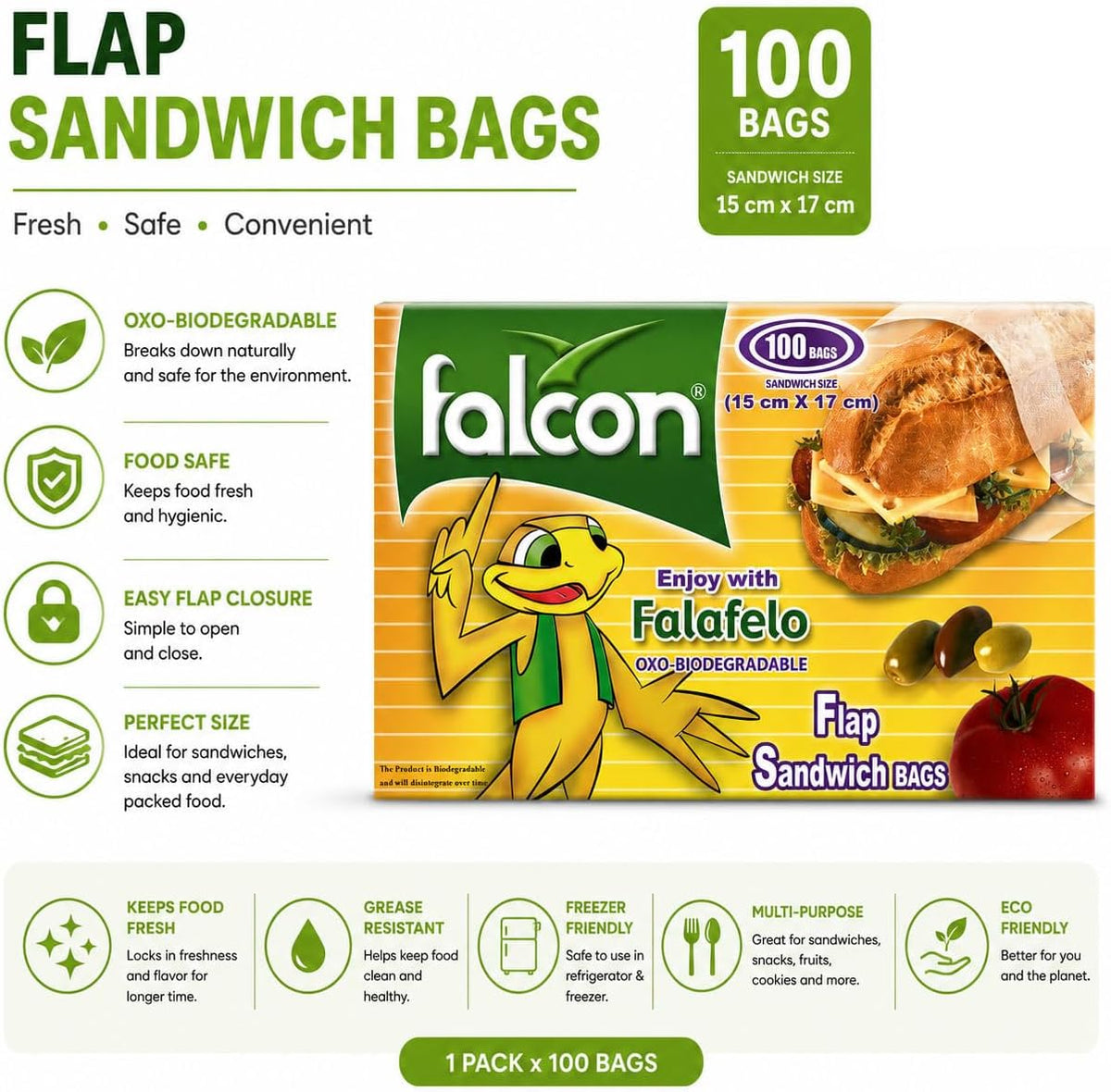 Falcon Plastic Sandwich Bag - 100 Pc