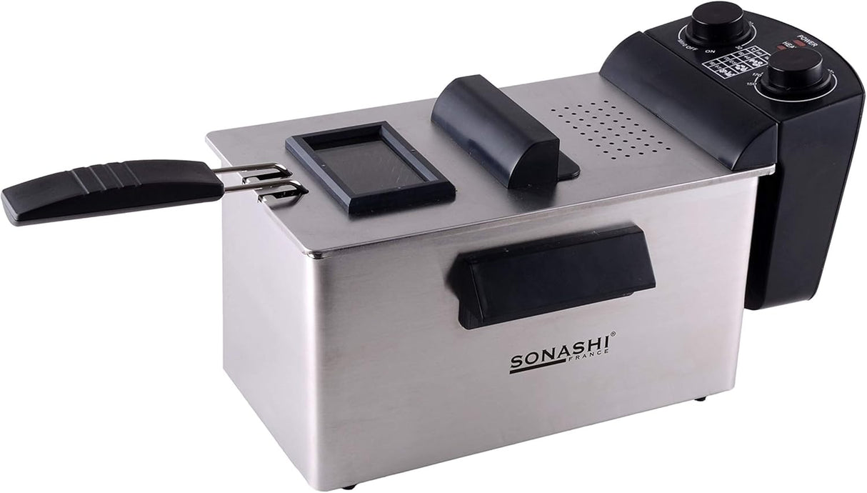 Sonashi Deep Fryer with Large 3L Capacity, Stainless Steel Housing with Non-slip Feet, Fryer for French Fries, Chicken Wings, Nuggets and More 2000W SDF-5011 Silver/Black