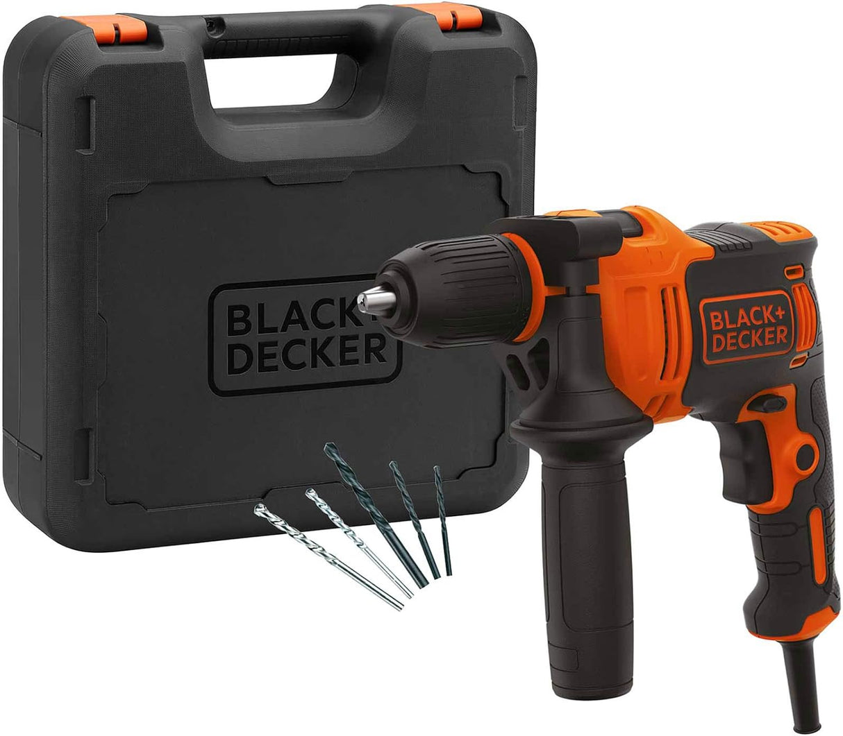 Black & Decker 710W 47,600BPM Single Gear Hammer Drill with 4 Bits in Kitbox for Metal & Masonry Drilling, Orange/Black - BEH710K-GB, 1 Years Warranty
