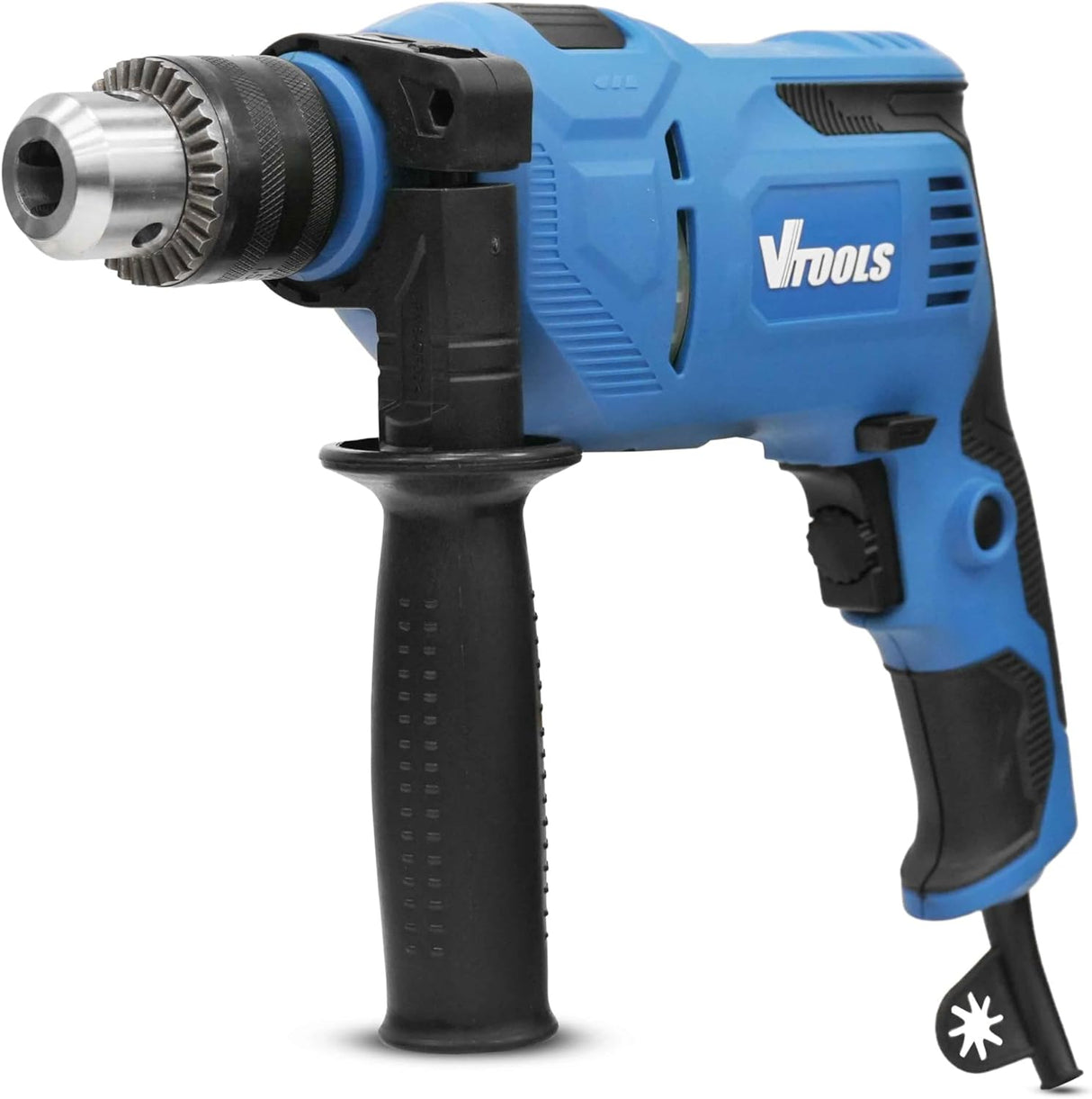 VTOOLS 112 Pcs 710W Electric Impact Drill Set with 13mm Keyed Chuck, 0-3000RPM Speed, 48,000BPM Hammer Action, Auxiliary Handle, 42 Drill Bits, Screwdriver Bits & Socket Kit, Blue, VT1225-KIT