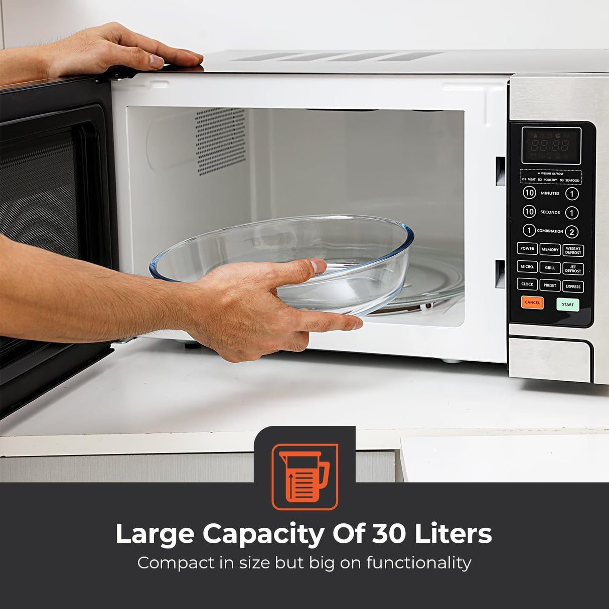 Geepas GMO1897 Grill - Digital Microwave Oven - 30L capacity - 1500W Oven with Multiple Cooking Menus |Reheating, Defrost & Grill |Ideal Grilling, Roasting, Heating & More