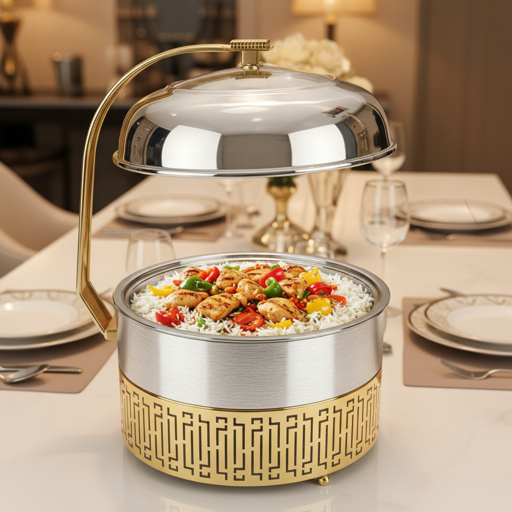Almarjan Stainless Steel Chafing Dish Silver & Gold - 3 Liters