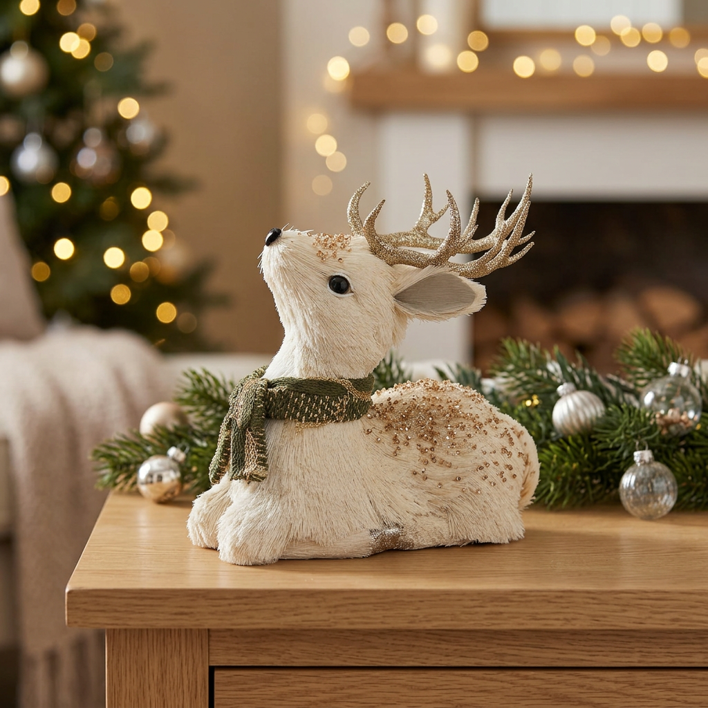 Decorative Reindeer Figurine with Gold Glitter Antlers - 21×12cm
