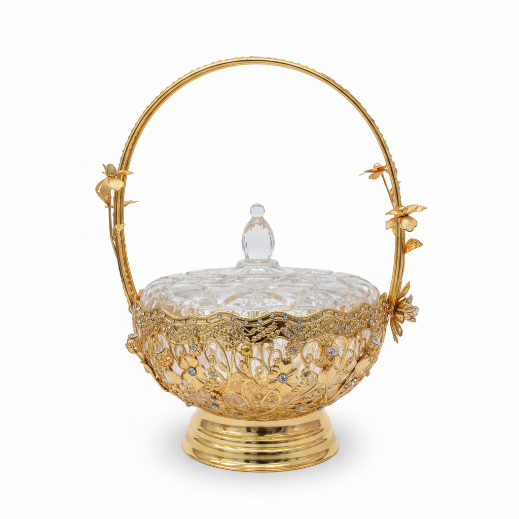 Future Star Metal & Glass Fruit Basket with Lid Gold - 25×35cm