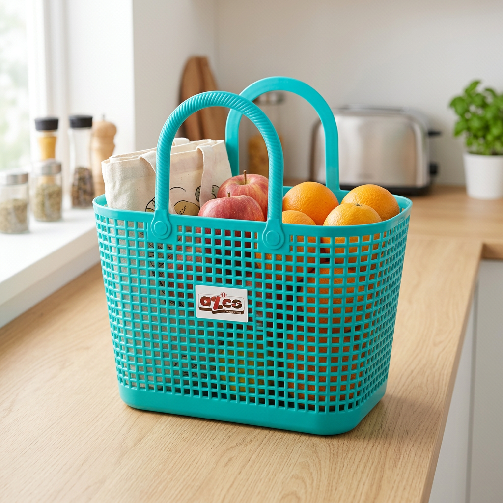 Azco Plastic Shopping Basket with Handles Turquoise – 33×17cm