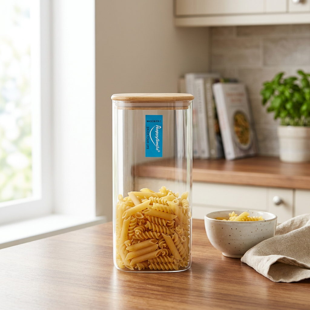 Happysmile Glass Jar with Bamboo Lid - 1 Litre