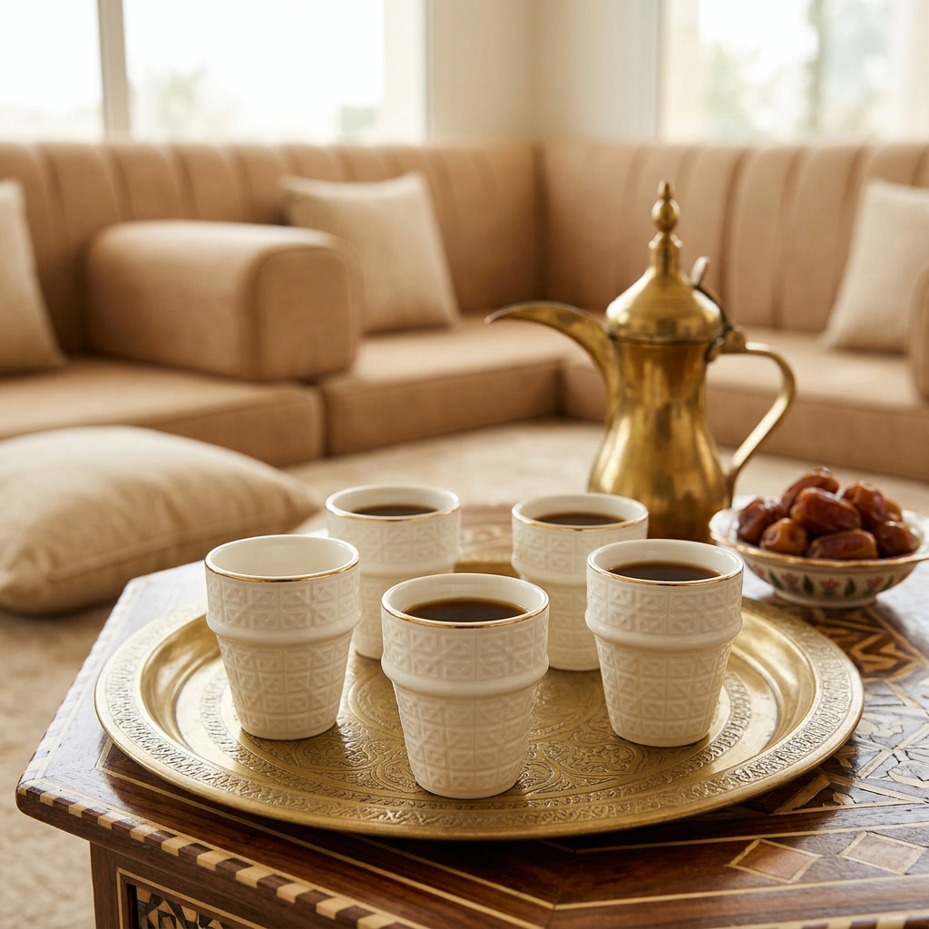 Dallah Addar 12-Piece Ceramic Cawa Cup Set White - 100ml
