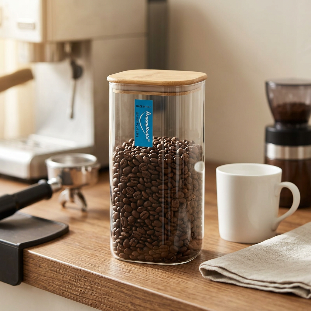 Happysmile Glass Jar with Bamboo Lid - 1 Litre