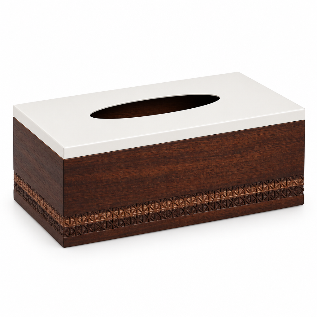 Wooden Tissue Box with Metal Lid Brown & Cream - 25×14cm