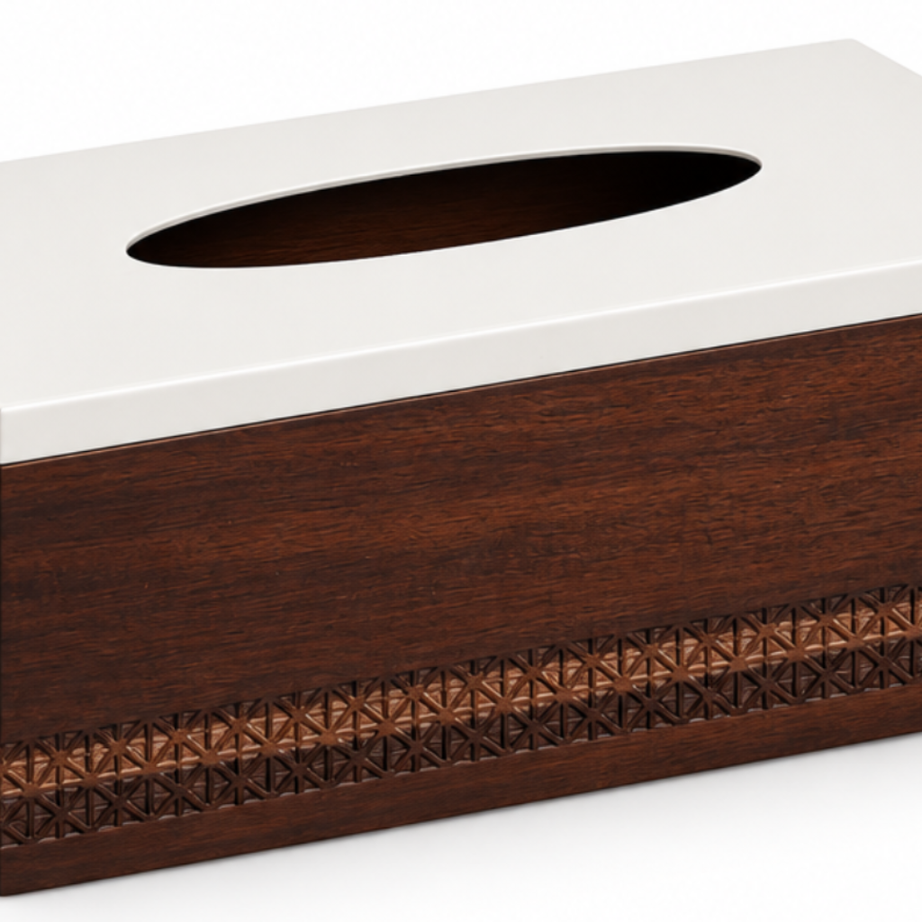 Wooden Tissue Box with Metal Lid Brown & Cream - 25×14cm