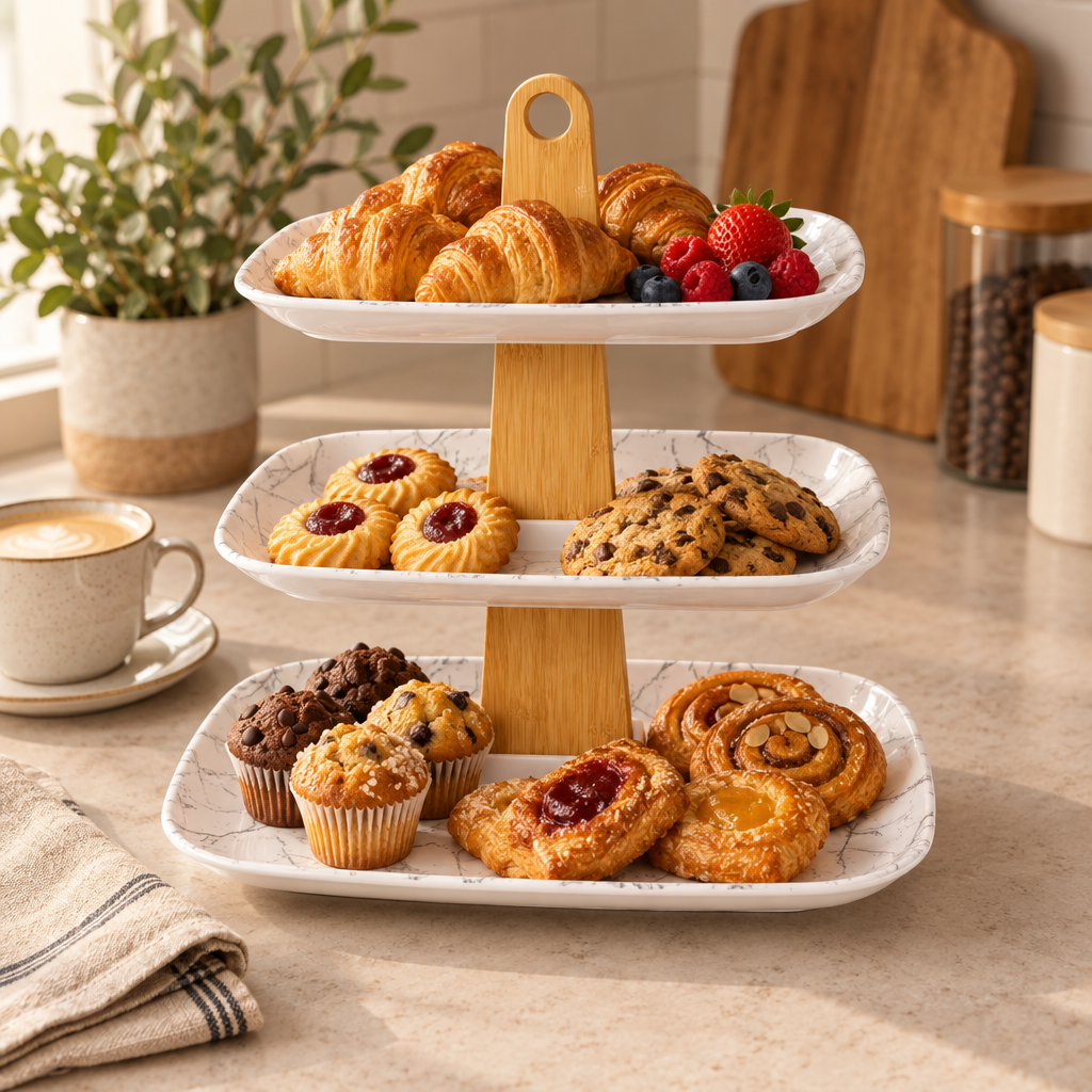 Harmony Plastic & Wooden 3 Tier Candy Plate - 30cm