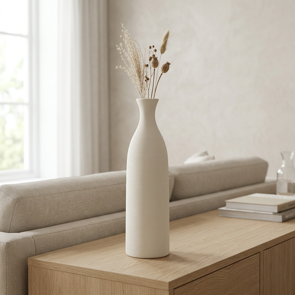 Ribbed Ceramic Flower Vase Off-White – 35cm