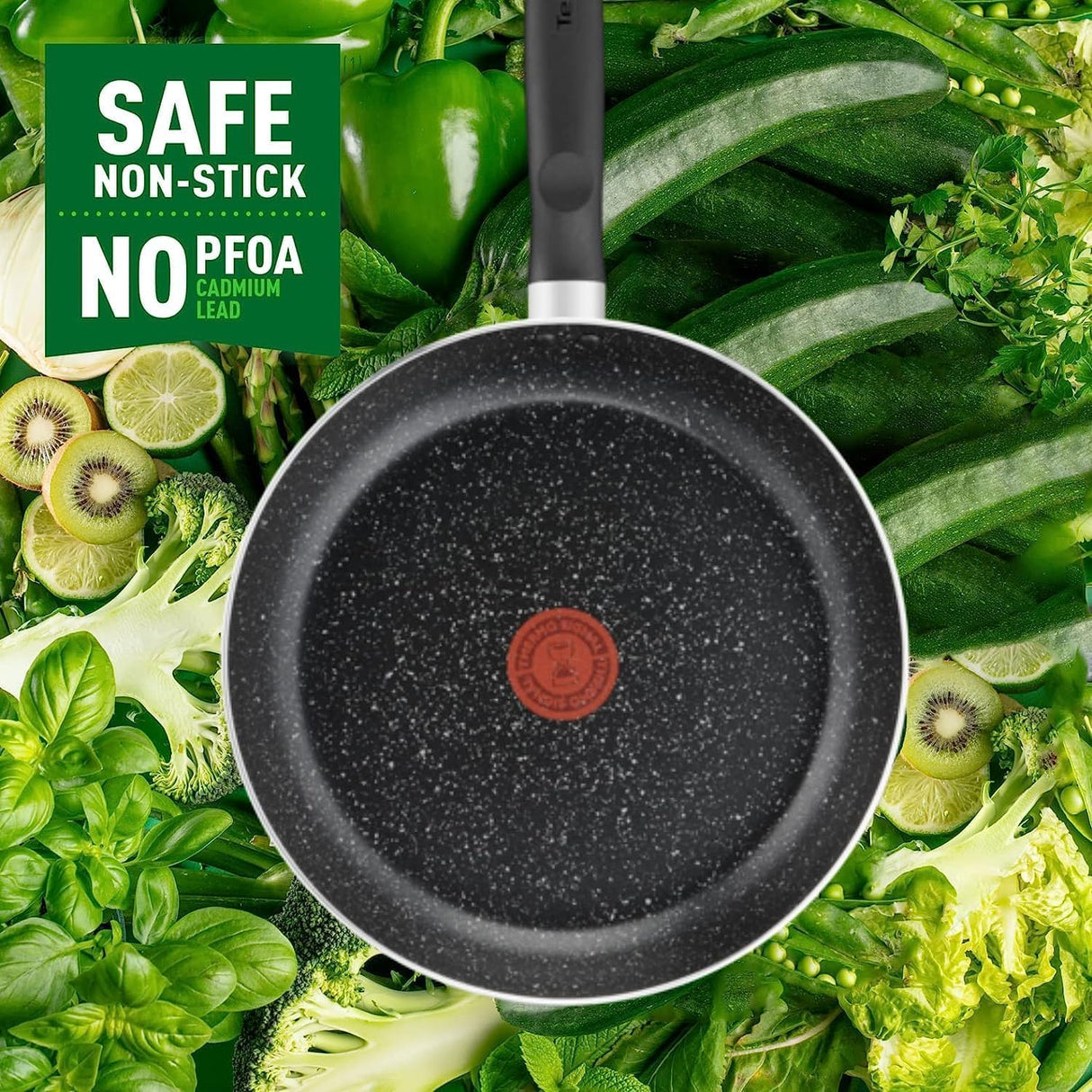 Tefal Dark Stone 9 pc set Non-stick Cooking Set, Safe coating Cookware, Heat indicator, Ergonomic handles, Glass lid