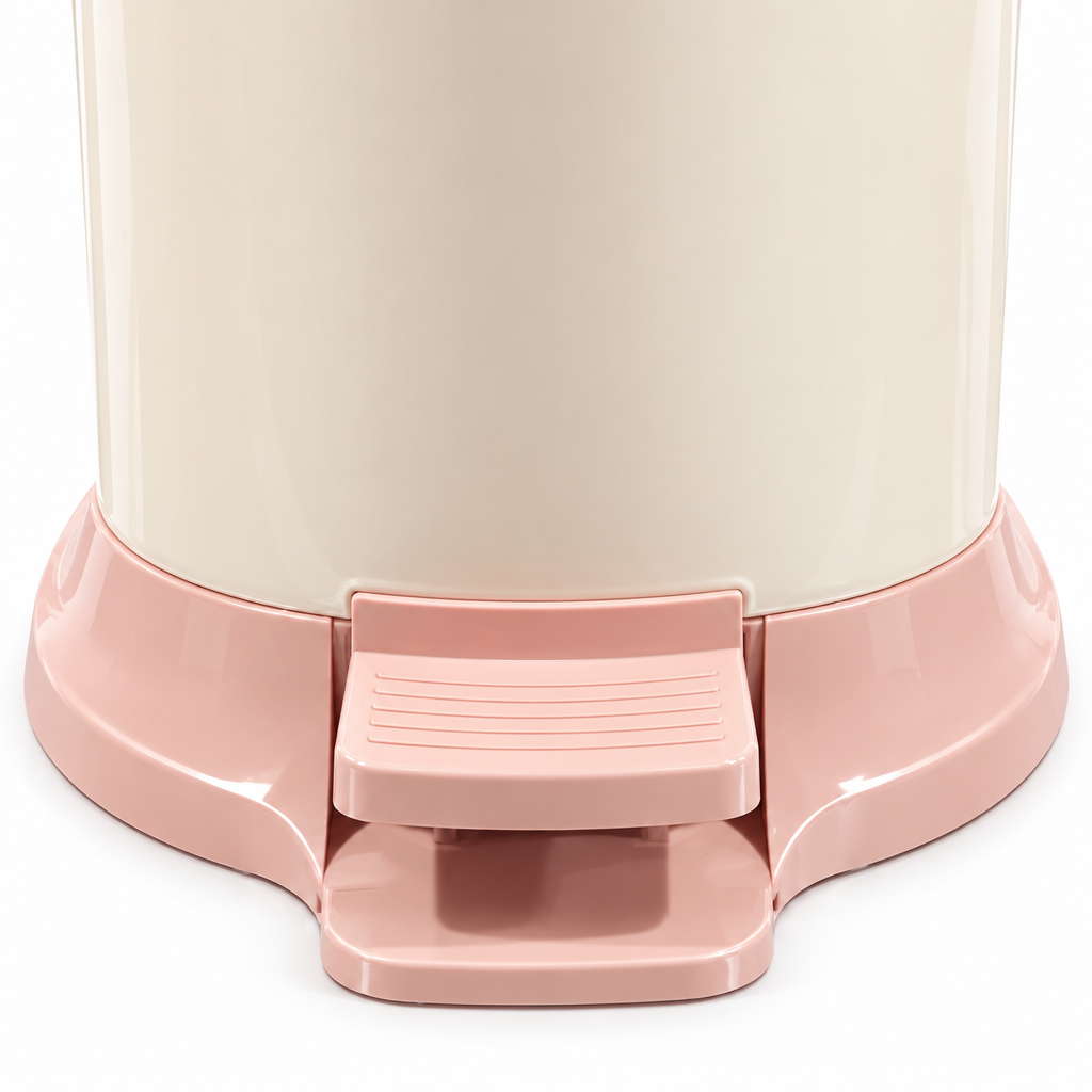 Plastic Pedal Dustbin Cream & Pink - 33×25cm