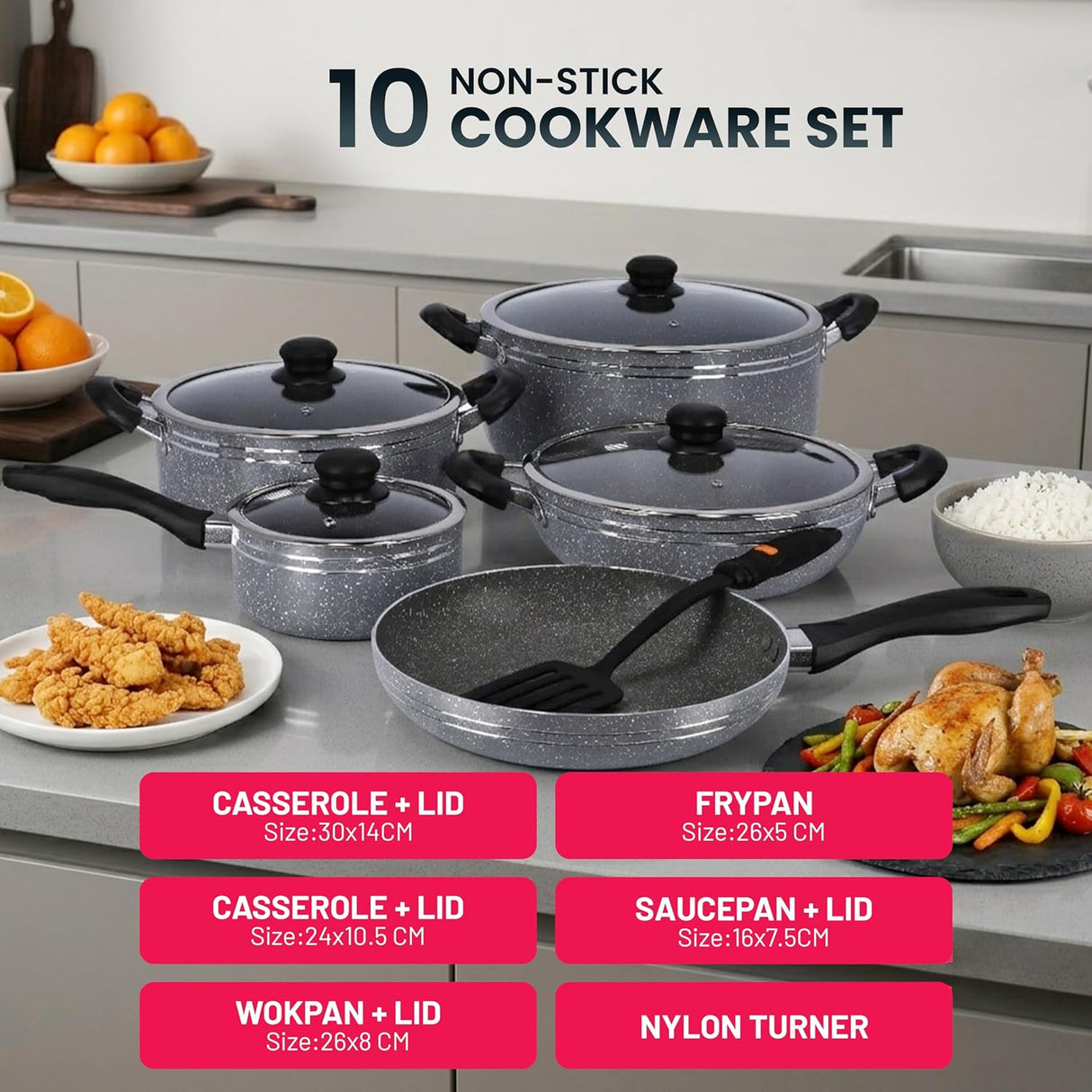 Delcasa 10-Piece Non-Stick Granite Coated Cookware Set - DC1889