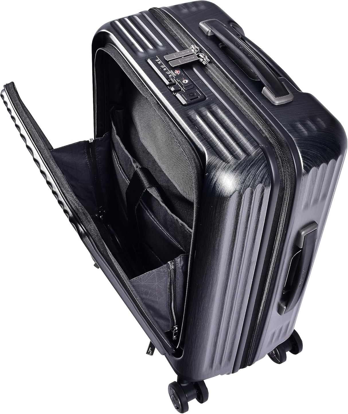Eminent KK50B Alfred 20-Inch Hard Shell Cabin Luggage with Front-Loading Laptop Access, Dual-Side TSA Lock & USB Port – Brushed Black