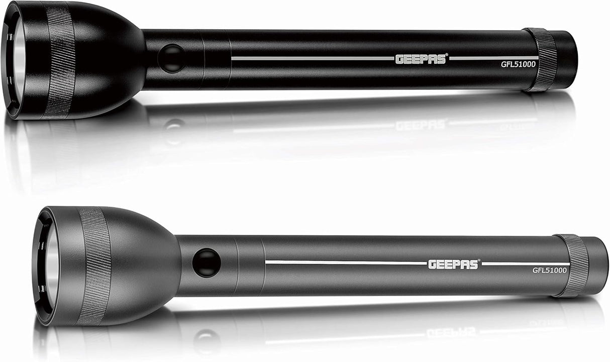 Geepas GFL51000 Hyper Bright Rechargeable LED Torch Light | Built-in 3000mAh Li-ion Battery | 8 Hours Continuous Working | Premium Quality with 2 Years Warranty