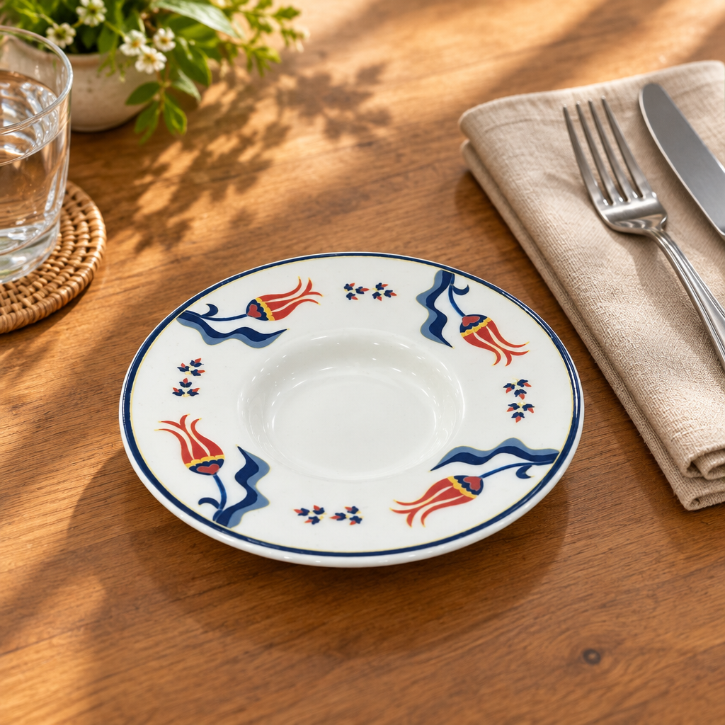 Ceramic Saucer White with Navy Blue - 13cm