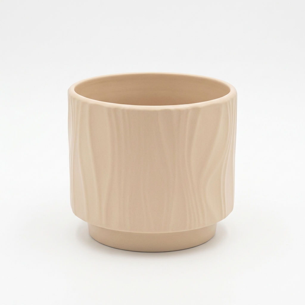 Ceramic Flower Vase with Textured Design Beige – 14×16cm