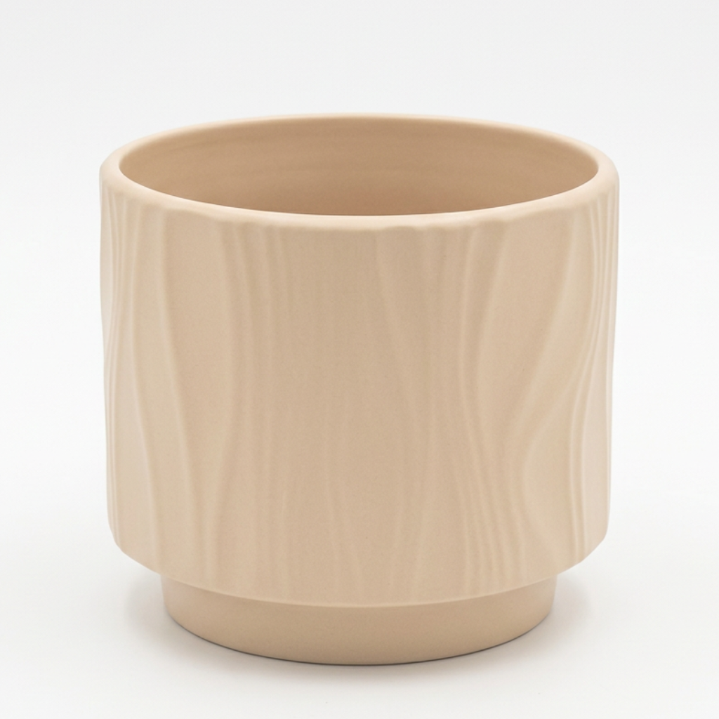 Ceramic Flower Vase with Textured Design Beige – 16×20cm