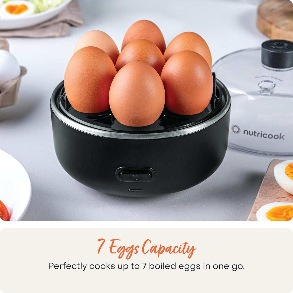 Nutricook Egg Cooker, 7 Eggs Capacity,Egg Cooker for Boiled, Poached, Scrambled Eggs & Omelettes, Buzzer Indicator, Precision Cooking, Includes accessories, EC207ME-K