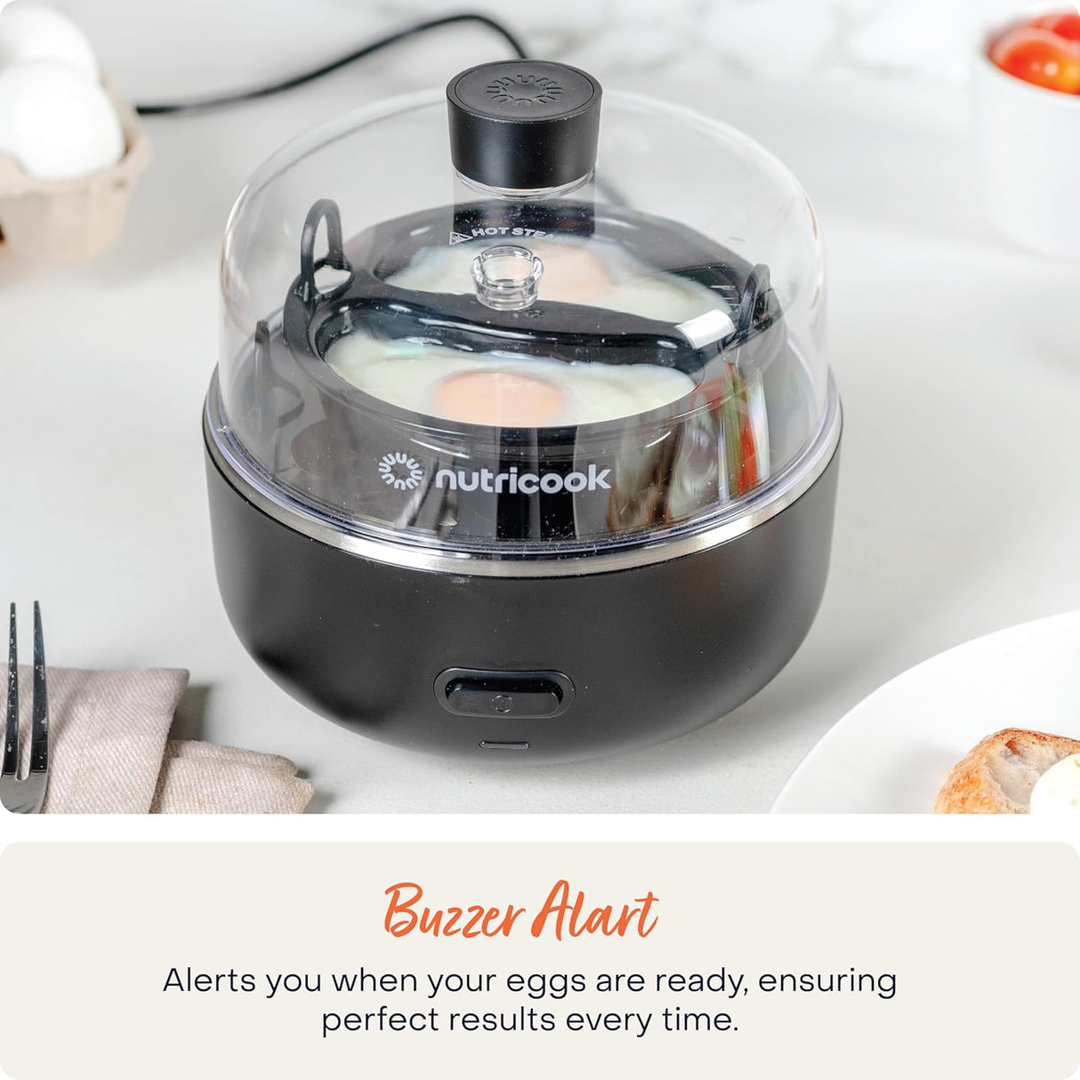 Nutricook Egg Cooker, 7 Eggs Capacity,Egg Cooker for Boiled, Poached, Scrambled Eggs & Omelettes, Buzzer Indicator, Precision Cooking, Includes accessories, EC207ME-K