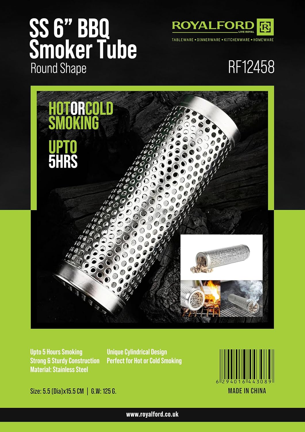 ROYALFORD 6" Stainless Steel BBQ Smoker Tube 15.5cm*5.5cm*5cm- RF12458
