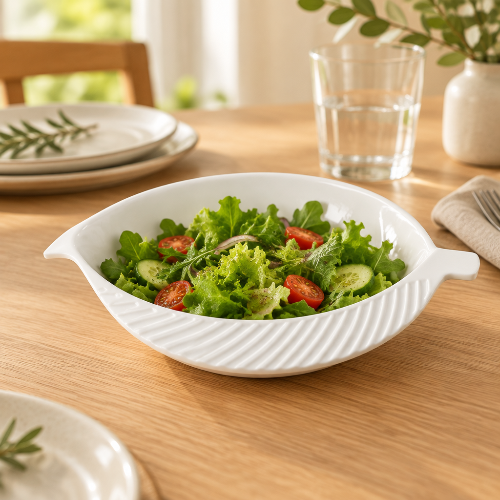 Vague Melamine Leaf Bowl White - 8 Inch