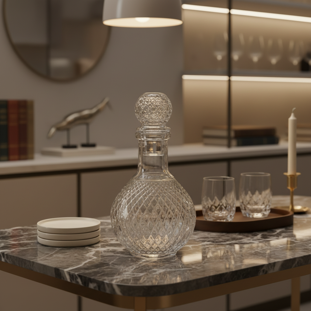 Clear Glass Decanter with Diamond Pattern - 750ml