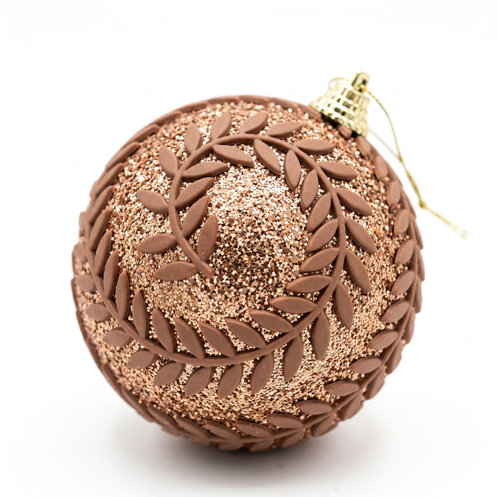 Plastic Christmas Décor Balls with Brown Leaf Design 3-Piece Set - 10cm