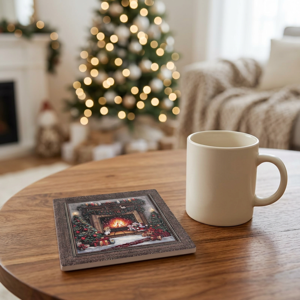 Ceramic-Coated Square Christmas Coaster - 11cm