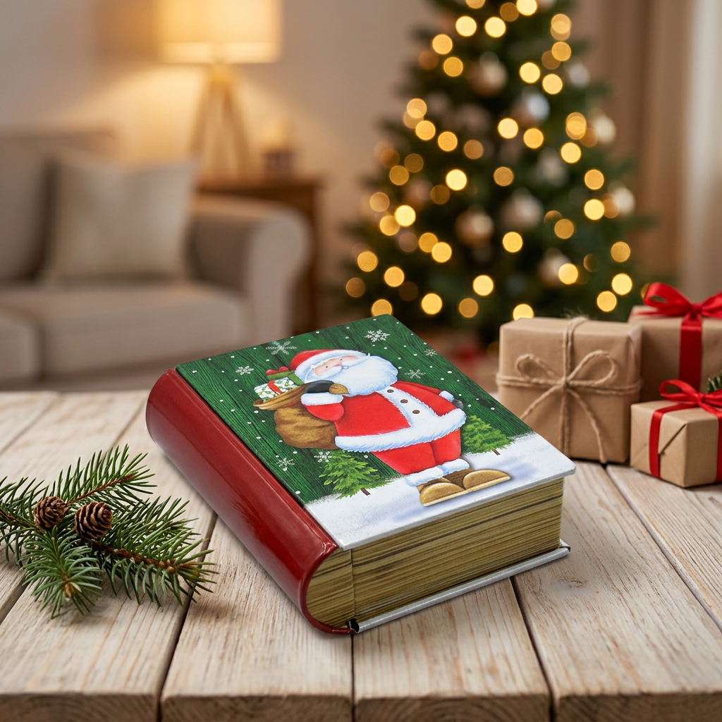 Metal Christmas Gift Box with Santa Design - 12×10cm