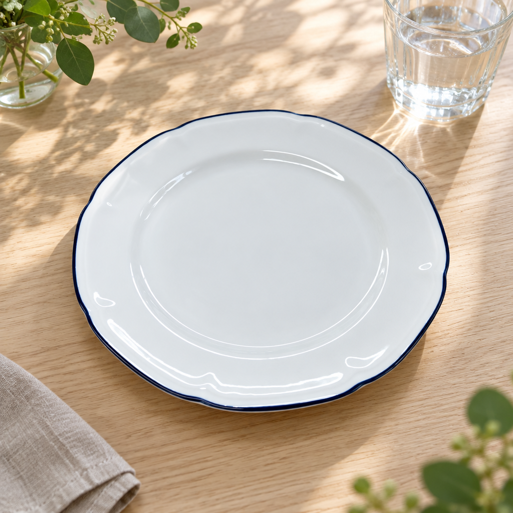 Luhpar Ceramic Dinner Plate White with Blue Rim - 26.8 cm