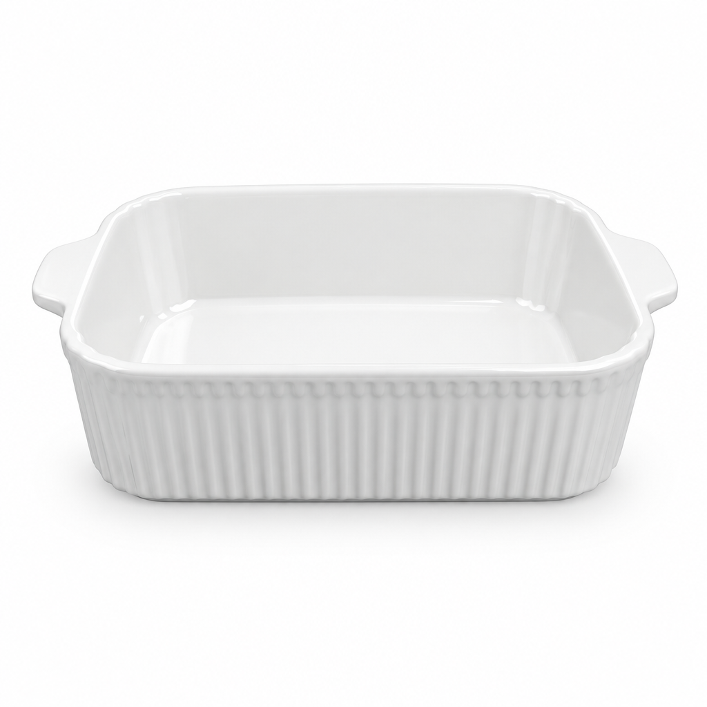 Ceramic Baking Dish with Ribbed Sides & Handles – 20×14cm