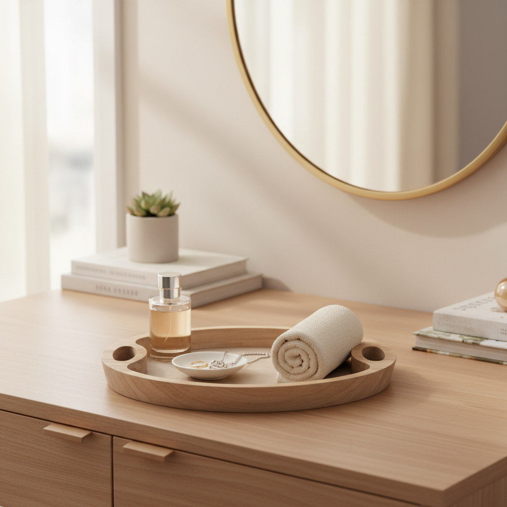 Luhpar Oval Wooden Serving Tray with Cutout Handles - 46×30cm