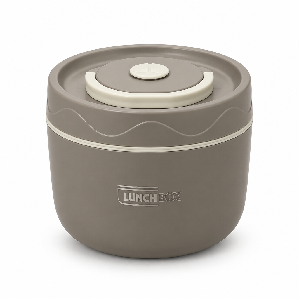 Plastic & Stainless Steel Round Lunch Box Taupe – 10×10cm