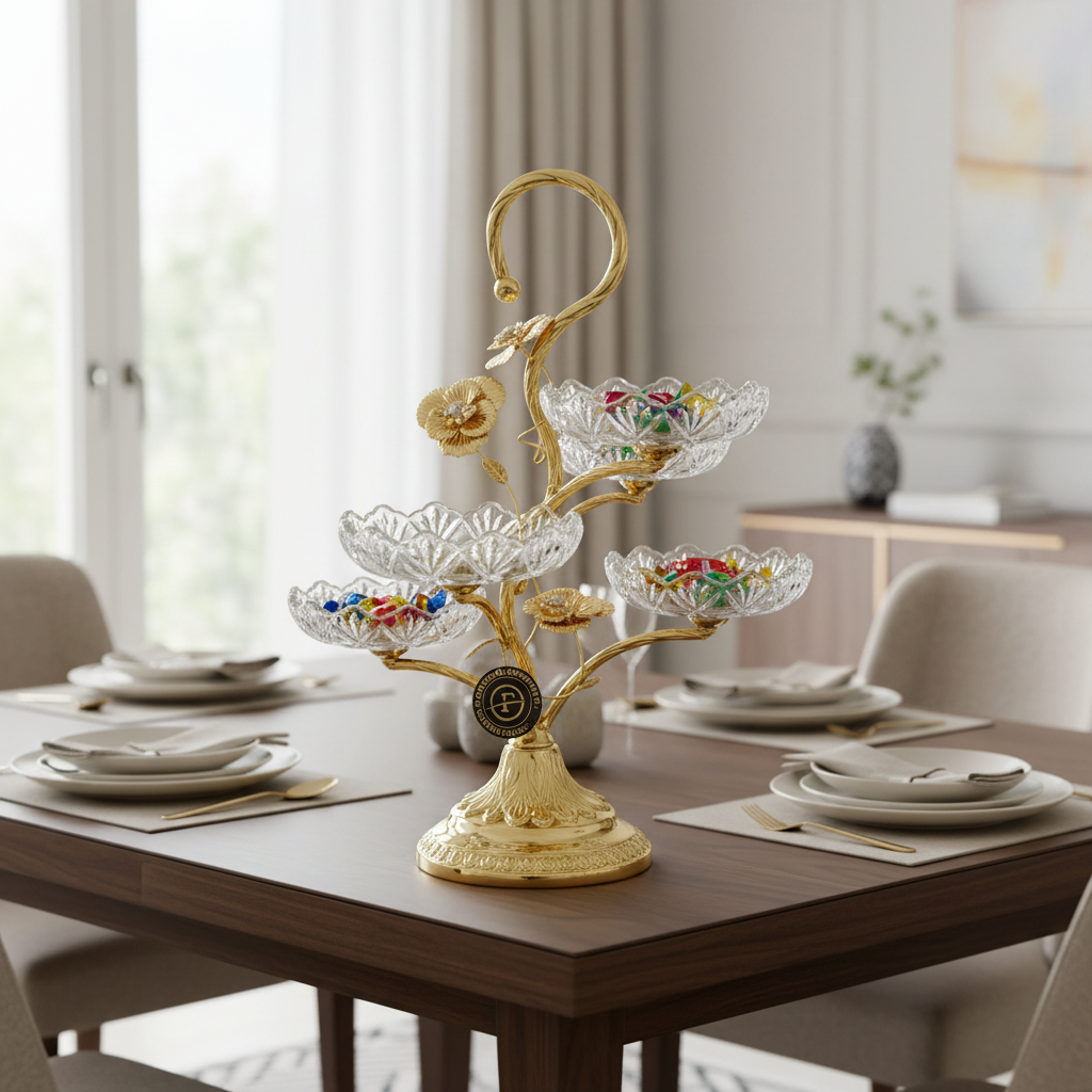 Future Star 5-Tier Metal & Glass Candy Plate, Gold - 40cm