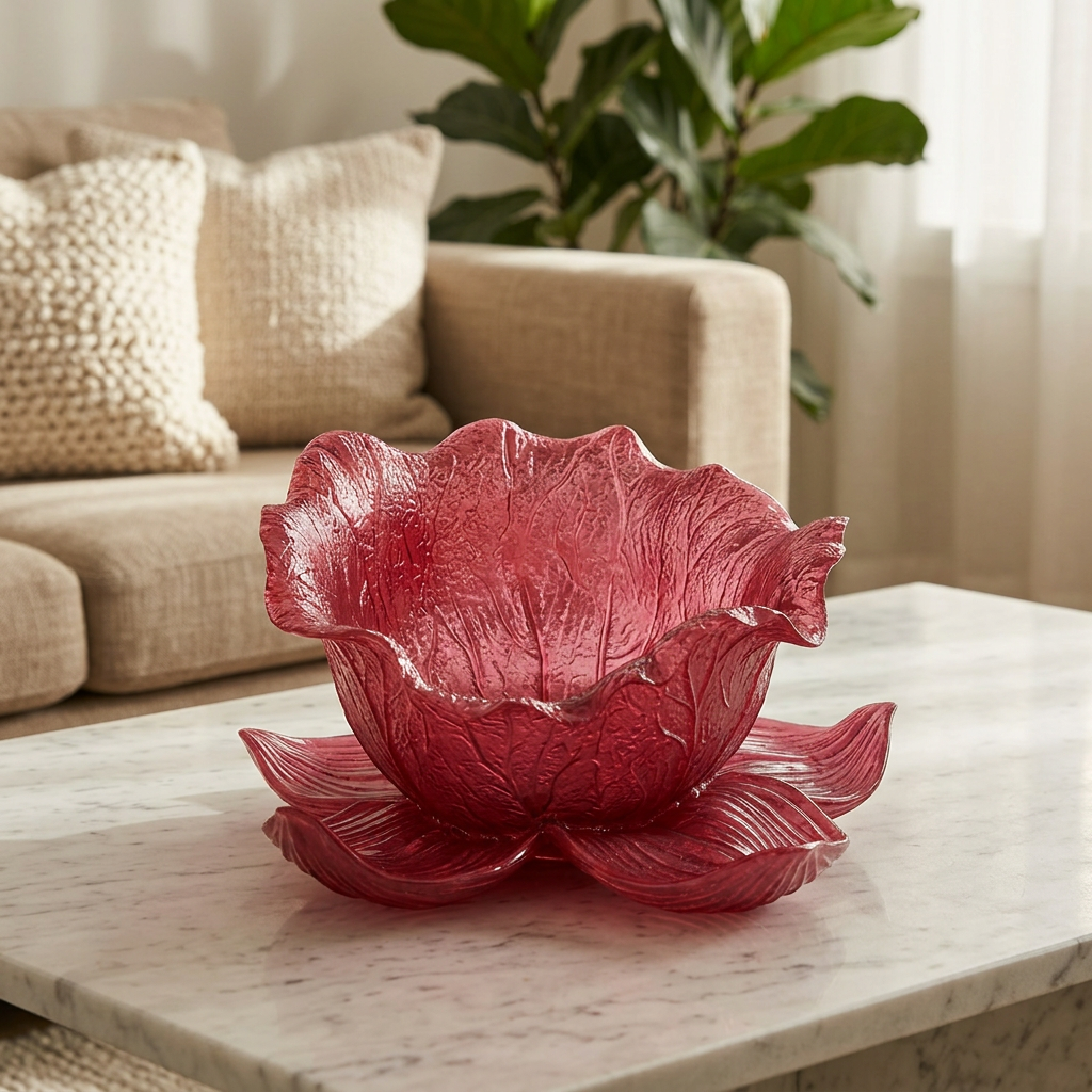 Resin Flower-Shaped Decorative Bowl Burgundy - 30cm