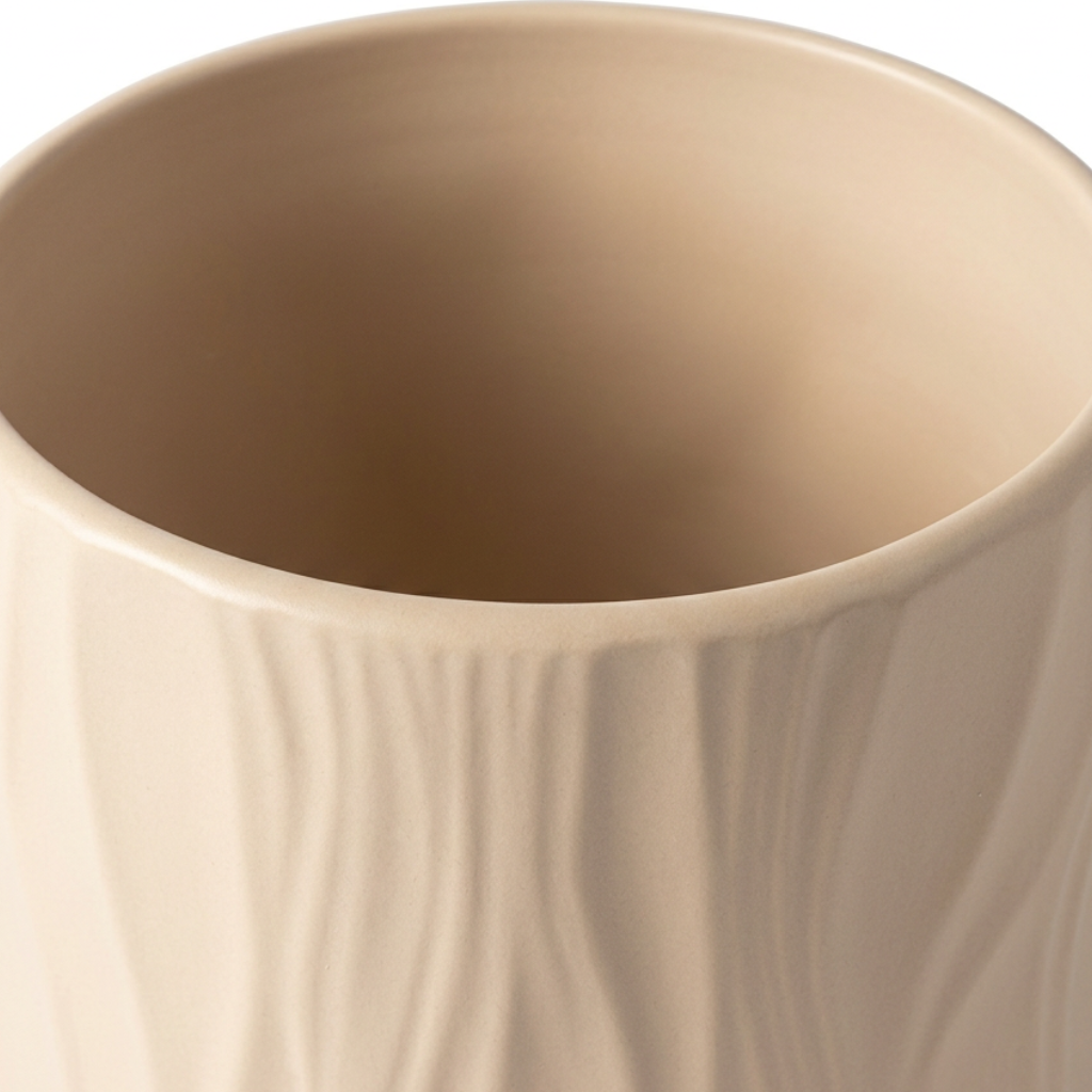 Ceramic Flower Vase with Textured Design Beige – 16×20cm