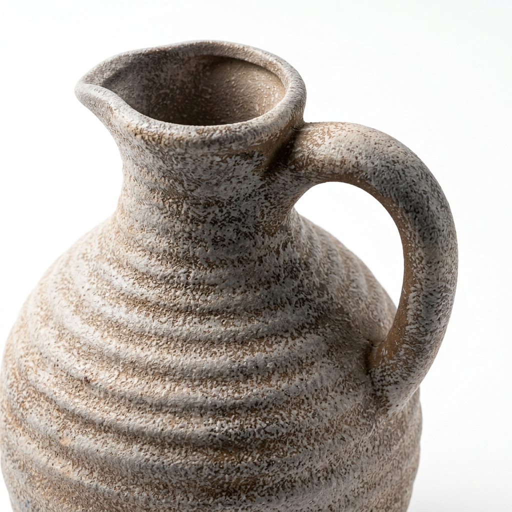 Rustic Ribbed Ceramic Flower Vase with Handle - 20cm