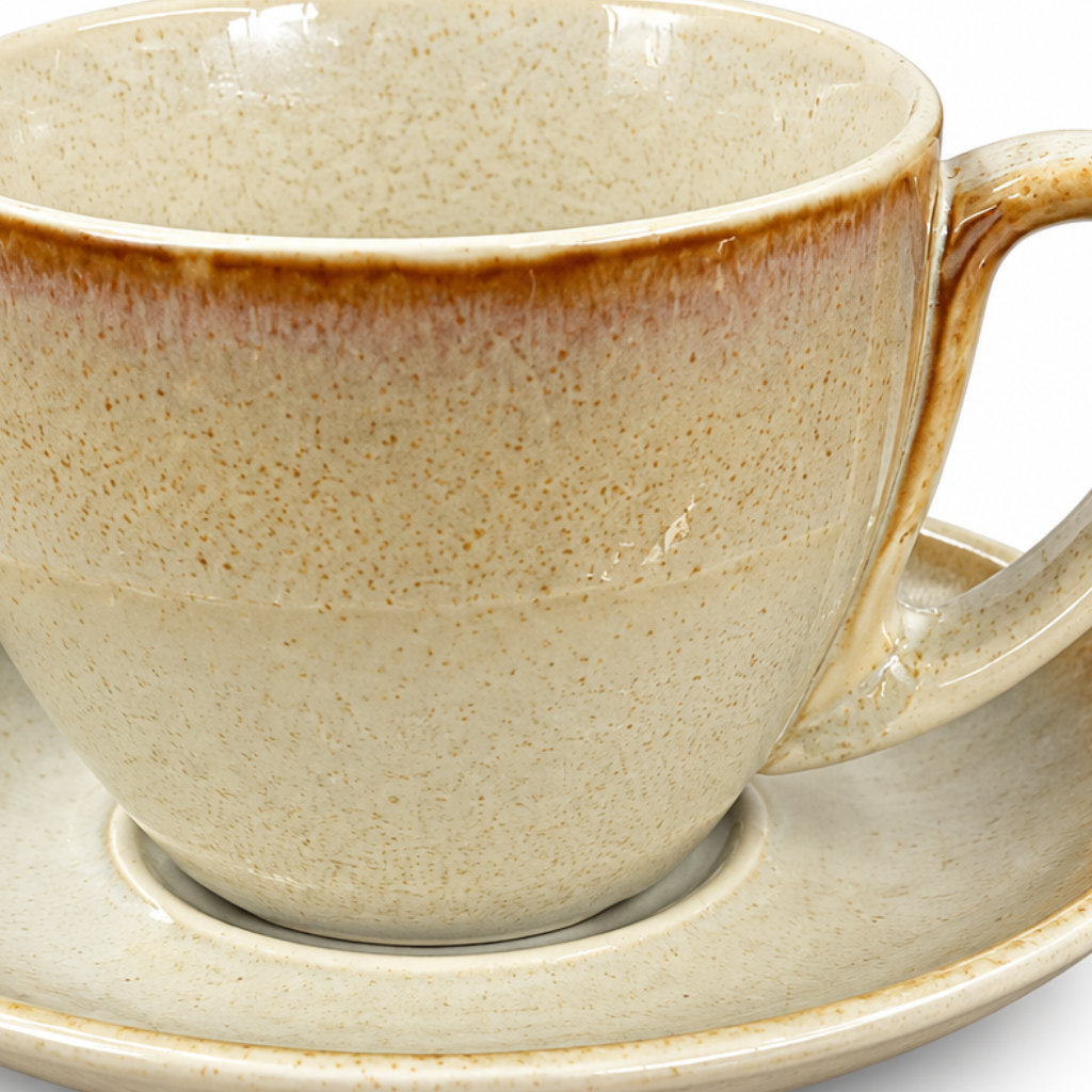 Ceramic Cup and Saucer Set Cream Beige - 300ml