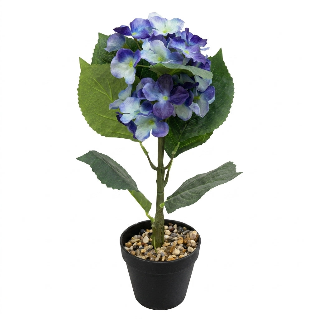 Blue and purple Artificial Flower Plant with Black Plastic Pot - 45 cm
