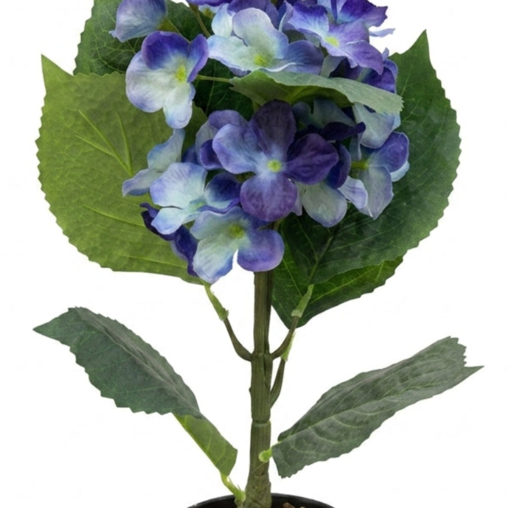 Blue and purple Artificial Flower Plant with Black Plastic Pot - 45 cm