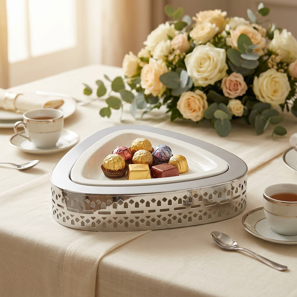 Metal Candy Tray with Interior Silver & Cream – 30×30cm