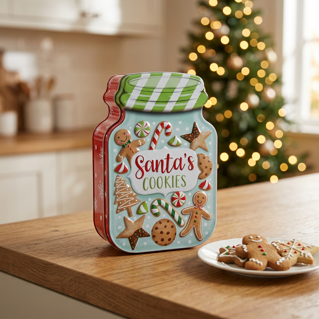 Metal Christmas Candy Box with Santa’s Cookies Design - 15×10cm