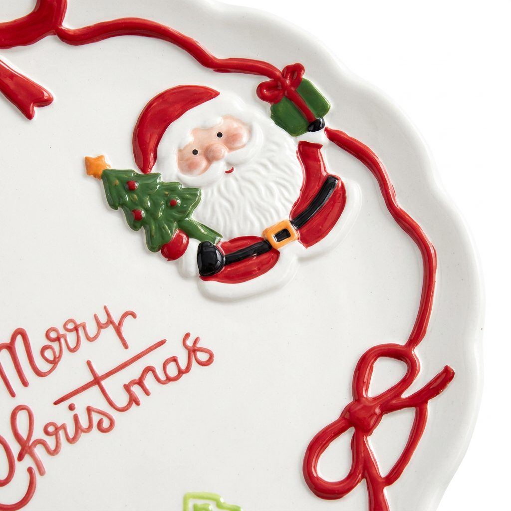Ceramic Christmas Candy Plate with Bow Design - 27cm