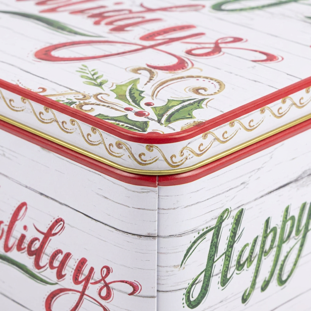 Metal Square Christmas Candy Box with Lid - 20×20cm