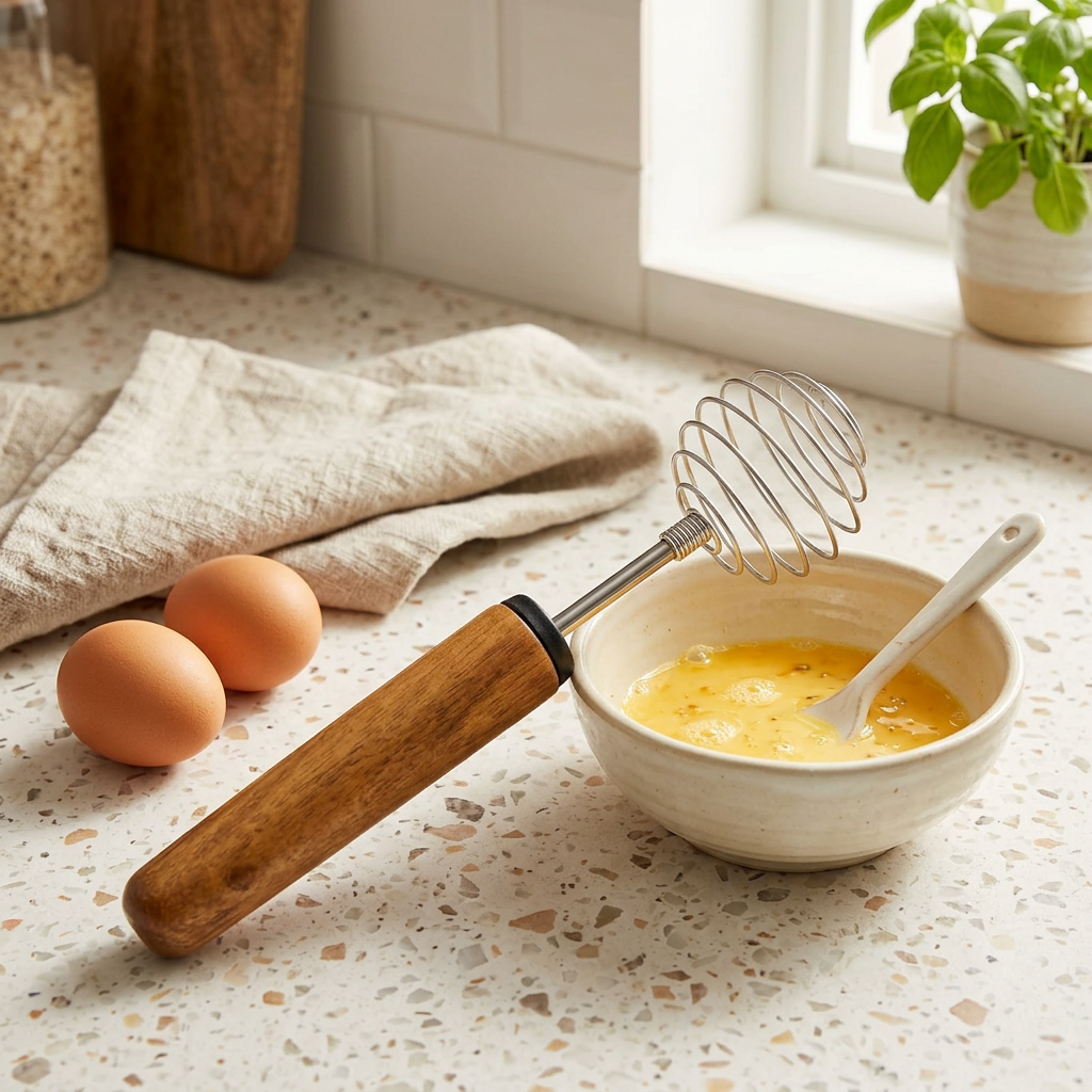 Shengya Wooden Handle & Metal Spiral Egg Whisk - 22cm