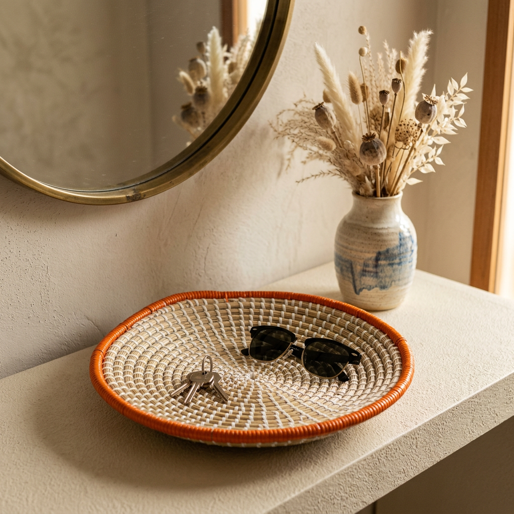 صينية دائرية من أعشاب البحر بحافة برتقالية - 35 سم